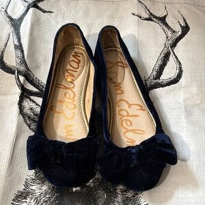 Sam Edelman Blue Velvet Flats with Bow Detail